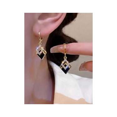 Imagem de Brinco geométrico de zircão de cristal de camada dupla preto de luxo moderno e elegante design de nicho para festa feminina, uso diário, casamento, noivado, dia dos namorados, presente de dia das mães