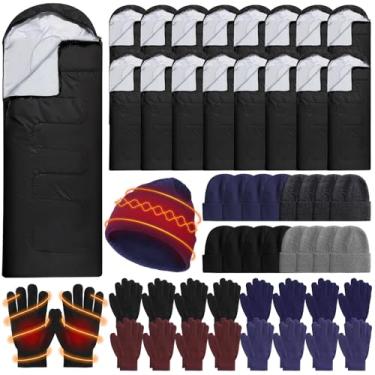 Imagem de Funnysoft Conjunto de 48 sacos de dormir, gorros de inverno, luvas para sem-teto, gorro de inverno, chapéu, sacos de dormir, luvas de lã e gorros para emergências de clima frio, caridade para sem-teto