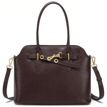 Imagem de Mewpurrs Bolsa tiracolo de couro genuíno para mulheres | Bolsa de ombro com alça superior estruturada com alça ajustável (café, grande)