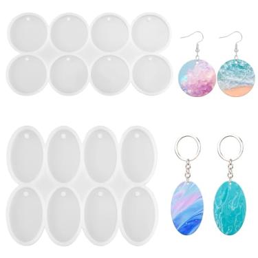 Imagem de 2 peças de molde de silicone com orifício, redondo, oval, brilhante, estêncil plano, círculo, tamanho diferente, etiqueta para animais de estimação, pingente, joias, brinco, chaveiro, molde de resina