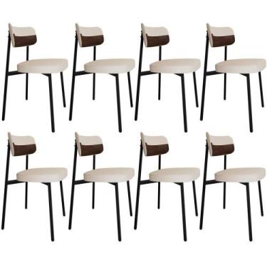 Imagem de Kit 08 Cadeiras Estofada Para Sala De Jantar Astrid Preto C01 Linho Pa