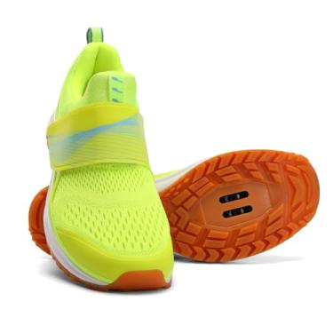 Imagem de KOFUBOKE Tênis feminino de ciclismo para uso interno SPD, compatível com chuteiras confortáveis e respiráveis, verde fluorescente