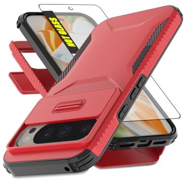 Imagem de AWZHYDT Capa para Google Pixel 10 e 10 Pro/Capa para Pixel 9 e 9 Pro | Capa de câmera deslizante integrada e protetor de tela [2 em 1] Capas protetoras resistentes à prova de choque (16 cm/vermelho)