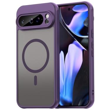 Imagem de Dinglijia Capa magnética fina para Google Pixel 9 Pro, capa resistente ao ar livre durável, proteção antiqueda de grau militar e capa de proteção de lente de câmera para Google Pixel 9 Pro, FD roxo