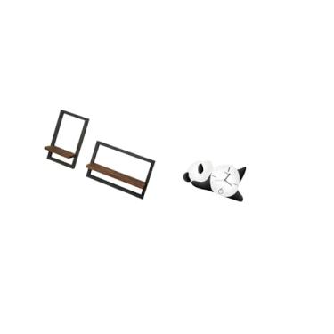 Imagem de Fenteer Conjunto Rústico Moderno de Prateleiras Flutuantes E Relógio de Parede em Formato de Panda para Cozinha, Escritório, Sala de Jantar E Sala de Estar. D