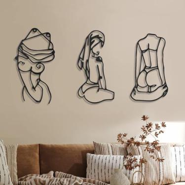 Imagem de Decoração artística de parede de metal, 3 peças, linha feminina abstra