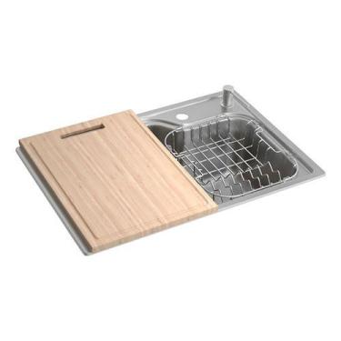 Imagem de Cuba Deca Cozinha Retangular Facile Com Deck E Acessórios 60x40cm Cinz