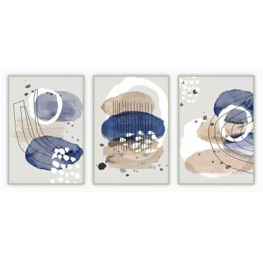 Imagem de Kit Com 3 Quadros Decorativos Abstratos Com Moldura Para Sala Quarto Escritório 42x62 Abstrato 022