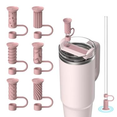 Imagem de VOGOGE 6 peças de tampas de palha para copo Stanley 30/1,134 g, tampas de palha à prova de poeira de 9–10 mm, acessórios Stanley Cup, rosa
