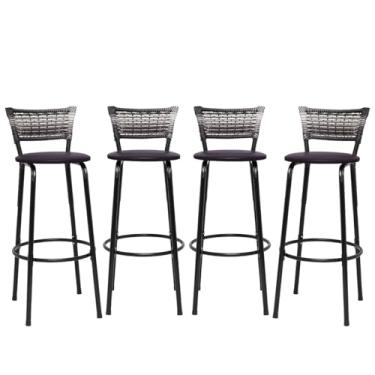 Imagem de Banquetas Junco Degradê Cyber Estrutura Preta Ideal para Bancada Balcão e Cozinha Kit 04 Unidades - Itagold (Marrom Escuro)