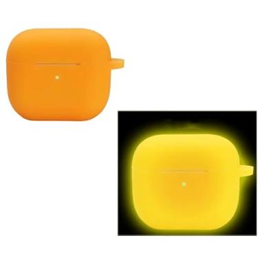 Imagem de Compatível com Airpods 4 Capa de silicone que brilha no escuro à prova de choque com mosquetão (2024-4ª geração) (brilho em amarelo escuro)