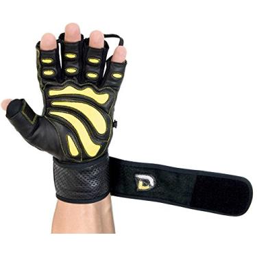 Imagem de Luvas de couro elite para academia com punho integrado de 5 cm de largura, melhor aderência e design para musculação e levantamento de peso e exercícios de treinamento de força, Amarelo, X-Small