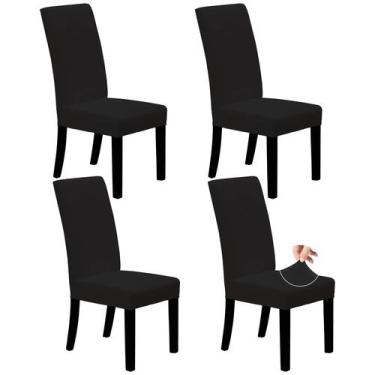 Imagem de Conjunto de 4 capas para cadeiras de jantar, fáceis de usar, pretas el