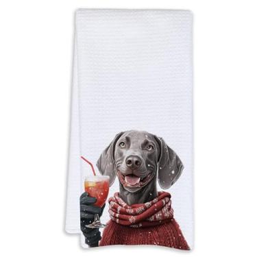 Imagem de Cabana Bro Toalhas de cozinha Weimaraner de Natal, presentes engraçados de Natal Weimaraner para mulheres, toalhas de mão Weimaraners para decoração de cozinha, toalha de prato de cães engraçados para