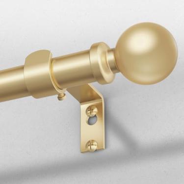 Imagem de Varões de cortina dourados para janelas de 76 a 142 cm, varão decorativo ajustável de 2,5 cm de diâmetro com acabamentos redondos dourados foscos, conjunto de varas de metal extensível moderno e fácil