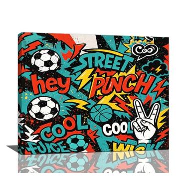 Imagem de Decoração de parede de futebol para quarto de meninos, arte de parede, arte de rua, grafite, esportes, futebol, impressões, pintura, arte, decoração para quarto, sala de jogos, presentes emoldurados