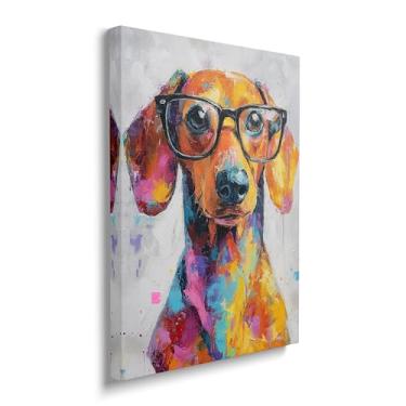 Imagem de Graffiti Dachshund Canvas Wall Art Colorful Banksy Dachshunds Pictures Pop Art Painting Dachshund Prints Abstrata Moderna Arte Animal para Banheiro Sala de Estar Quarto Decoração de Parede Emoldurada