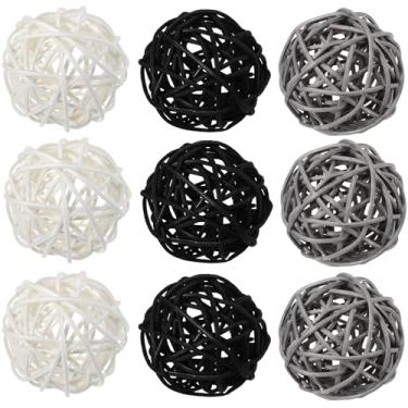 Imagem de Conjunto de 9 bolas de vime de fio feito à mão, três cores (cinza, preto, branco), esferas decorativas de tecido para festas, casamentos, eventos especiais e decoração de casa