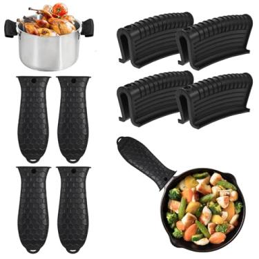 Imagem de Pacote com 8 capas de silicone para alça quente de ferro fundido, suporte de panela de silicone resistente ao calor, capa antiderrapante para frigideira de ferro fundido