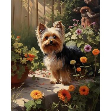 Imagem de XTXGERL Paint by Number Yorkshire Terrier Dog on The Farm Kit de pintura a óleo DIY por números para adultos iniciantes, faça você mesmo, pintura acrílica por números, pinturas artísticas, artesanato