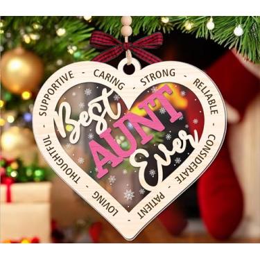 Imagem de Ornamento Best Aunt Ever - 2 camadas de coração de madeira e acrílico - enfeite de natal tia - Natal - aniversário - dia das mães - presente de decoração de carro para mulheres