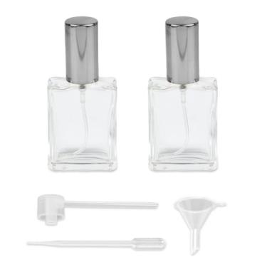 Imagem de ZGGAZCA 2 frascos de perfume de vidro de 15 ml, mini frascos de spray recarregáveis, pequenos frascos de decantação vazios para fragrância, loção de óleo essencial para viagem, atomizador com funis e