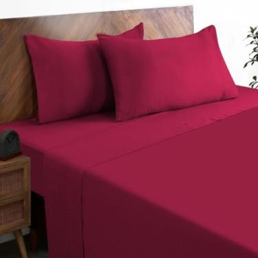 Imagem de ELEATZ Jogo de cama 100% algodão egípcio 4 peças 800 fios cetim 45,7 cm bolso profundo - naturalmente fresco, macio, respirável, sem comprimidos, elástico para todas as estações - bordô king size