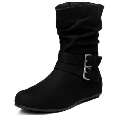 Imagem de Luoika Botas femininas de cano curto de largura larga - Botas curtas pretas e marrons com bloco de salto baixo com zíper lateral., Preto 711, 7 Wide