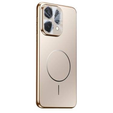 Imagem de HAOMRIYL Capa magnética para Oppo Find X9/X9pro, proteção de lente com tudo incluído, fina, à prova de choque, borda galvanizada, capa elegante, dourada, X9