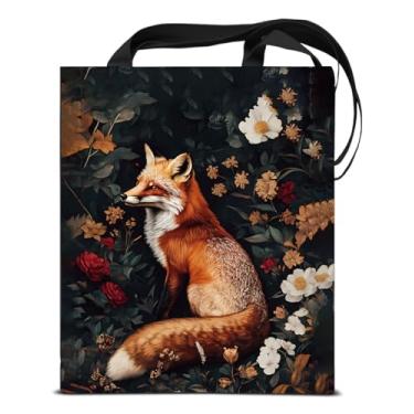 Imagem de KSFFWQIN Bolsa feminina de lona Academia escura com estampa de raposa, reutilizável, para compras, trabalho, viagem, praia, estética