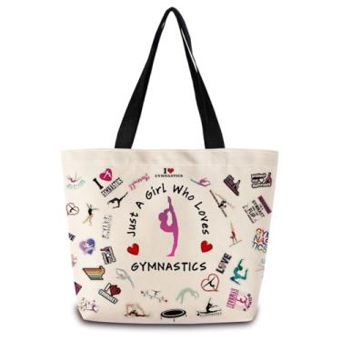 Imagem de ZhuVantrix Just Love Bolsa de ginástica reutilizável bolsa de compras estética bolsa de ombro com bolso interno com zíper elegante presente temático de ginástica para mulheres treinadoras de ginástica