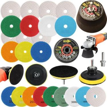 Imagem de 7 Lixas Grão 4 Pol. 100Mm Diamantada + 1 Rebolo Cônico 45 - Kaqi