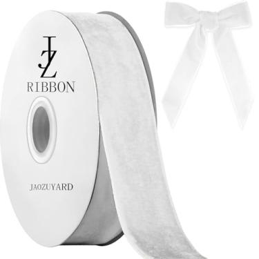 Imagem de JaoZuyard Fita de veludo branca de 2,5 cm x 10 metros fita de veludo branca para embrulho de presente decoração de Natal, Dia dos Namorados, Halloween, artesanato, grinaldas, suprimentos contínuos