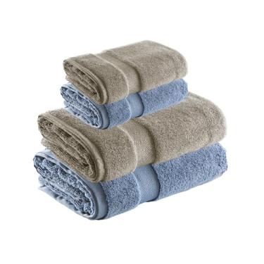 Imagem de Jogo de Toalhas Super Soft Zero Twist 4 Pe�as � Banh�o e Rosto � 500g/m� � Toque Macio, Alta Absor��o e Secagem R�pida � Altihaus (Taupe/Azul)