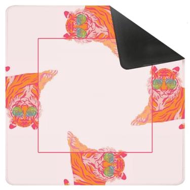 Imagem de Yhtrg Preppy Pink and Orange Tiger Mahjong Mat for Table 31.5 x 31.5 in, Maximalist Funky Retro Eclectic Home Decor Anti-Slip Mahjong Table Cover Tablecloth for Poker Board Card Tile Game Dominoes