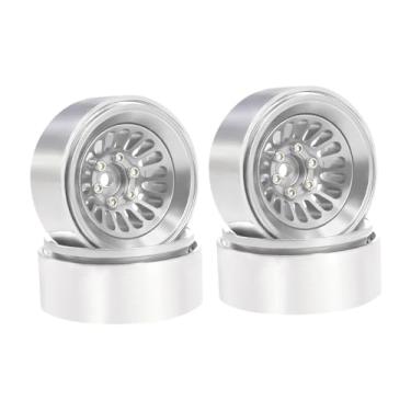 Imagem de JWQFBC Conjunto de 4 Rodas de 1,3", Peça de Reposição Robusta, Fácil Instalação, Encaixe Hexagonal de 7 Mm, Compatível com Caminhões RC TRX4M 1/18 E 1/2, Prata
