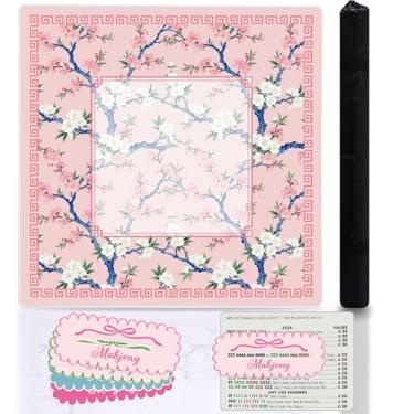Imagem de BUZCOZY Cherry Blossom Mahjong Mat and 4Pcs Acrylic Mahjong Line Finder Set，31.5x31.5 Inch Non-Slip Noise Reduction Gaming Mat with Carry Bag,Cute Mahjong Card for Beginners,Party, Poker Board Games
