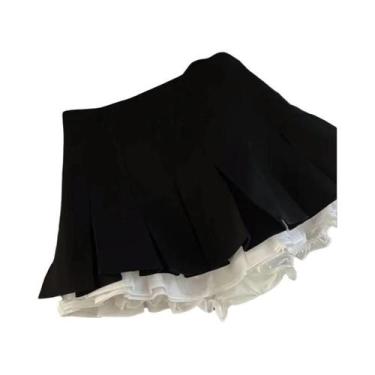 Imagem de Saia Mini Preta De Cintura Alta Com Babados Para Mulheres, Estilo Core