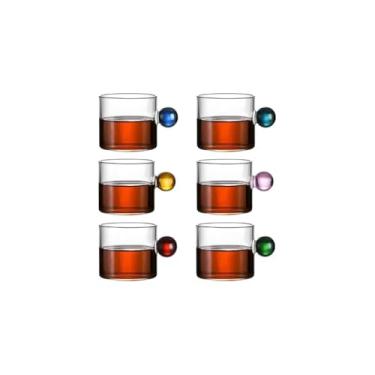 Imagem de WE DROP Jogo de Xícaras para Café e Chá, 6 Peças Coloridas com Suporte, Cerâmica e Aço Inox, 50ml, Altura 5,5cm