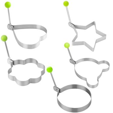 Imagem de Pacote com 5 moldes de ovos para fritar ovos, anel de ovo, sanduicheira de café da manhã, anéis redondos para cozinhar, acampamento e cozinha comercial