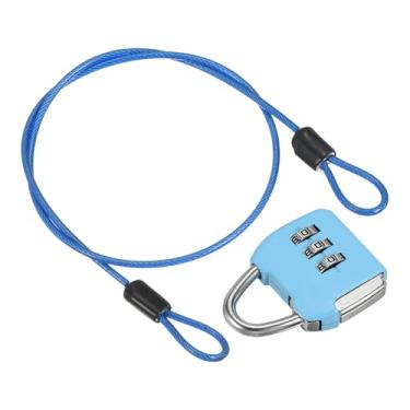 Imagem de PATIKIL Cabo de aço de segurança com trava de combinação de 3 dígitos, 1 conjunto de cadeado de viagem revestido de 4 m, laço duplo para mala de bagagem, azul claro, azul