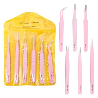 Imagem de 1 conjunto de 201 pinças de contas de aço inoxidável, 6 peças, kit de twezeer de estilo misto para pulseira de contas, colar, faça você mesmo, ferramenta de substituição para reparo de joias, rosa