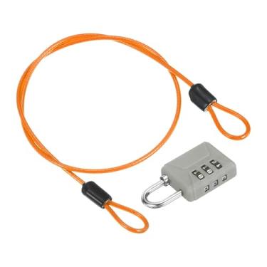 Imagem de PATIKIL Cabo de aço de segurança de 50 cm com trava de combinação de 3 dígitos, 1 conjunto de cadeado de viagem revestido de PVC corda de arame de segurança laço duplo para mala de bagagem, laranja