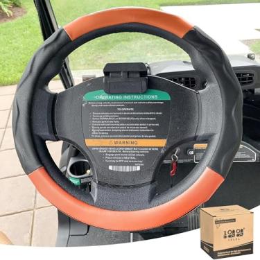 Imagem de 10L0L Capa de volante para carrinho de golfe de 35,5 cm para modelos Club Car DS Precedent e Yamaha, materiais de couro PU respirável, boa textura e aparência agradável (preto/marrom)