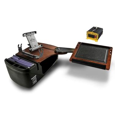 Imagem de AutoExec AE-RDBSLH-PI-PS-TAB-21M Reach Car Desk para sua estação de trabalho de veículo e escritório móvel, banco traseiro lado esquerdo, mogno com inversor de potência de 400 watts, suporte de