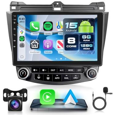 Imagem de [6G + 128G] Rádio estéreo para Honda Accord 2003 2004 2005 2006 2007, sem fio, CarPlay, Android Auto, tela sensível ao toque IPS de 10 polegadas para Honda, rádio Bluetooth com câmera de reserva