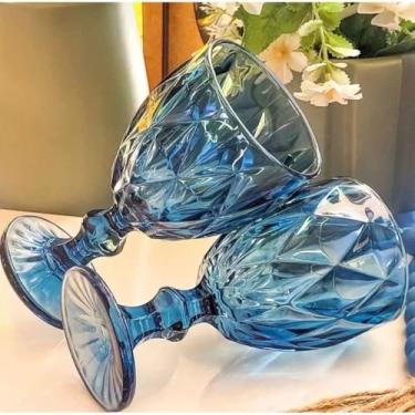 Imagem de Jogo 12 Taças de 330ml Vidro Azul ou Platinado Milbani Copo Resistente Transparente Imperial ou Kit Conjunto 6un (6, Azul)