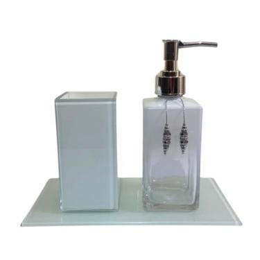 Imagem de Kit Lavabo Square 250ml com Porta Escova, Saboneteira e Bandeja Luxo(Branco Degrade C/Prata)