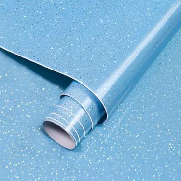 Imagem de Papel de parede brilhante azul para contato de bancada, descasque e cole papel de parede à prova d'água, iridescente, autoadesivo, removível, holográfico, vinil, faça você mesmo, para móveis e