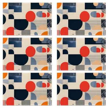 Imagem de Conjunto de 6 jogos americanos boho azul marinho e cinza, linho lavável para o Natal, Ação de Graças, festa e jantar diário, tapetes de mesa decorativos para mesa de 4 a 6 pessoas